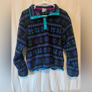 Vintage L.L.Bean Nordic Pattern Snap Fleece Pullover Retro 90s